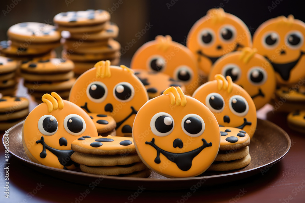 Obraz premium Cute face Halloween orange cookies