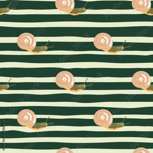 Cute snails seamless pattern. Funny cartoon character wallpaper in doodle style.