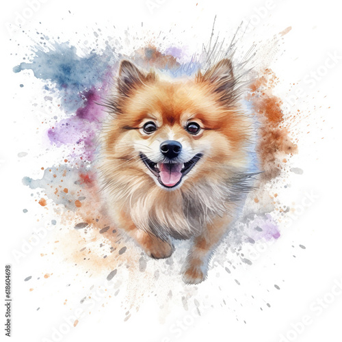 A watercolor painting of a dog on a white background. Generative AI. © tilialucida