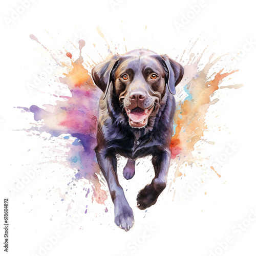 A painting of a black dog with colorful spots. Generative AI.