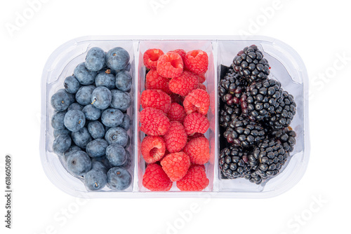 Obraz na płótnie clear plastic fruit box, top view, isolated on white background w salonie
