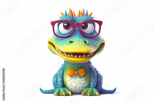 Rainbow alligator wearing glasses isolated on a white background