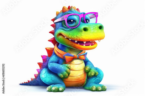 Rainbow alligator wearing glasses isolated on a white background © gridspot