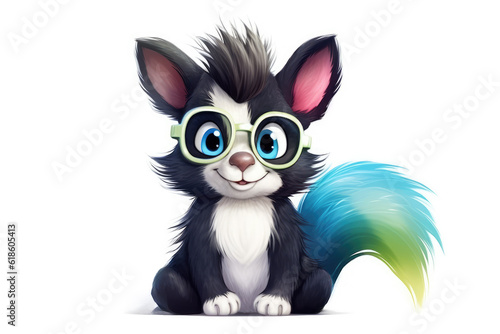 Colorful skunk wearing glasses isolated on a white background