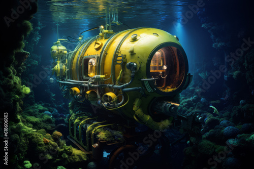 Explorer sub marine in deep ocean