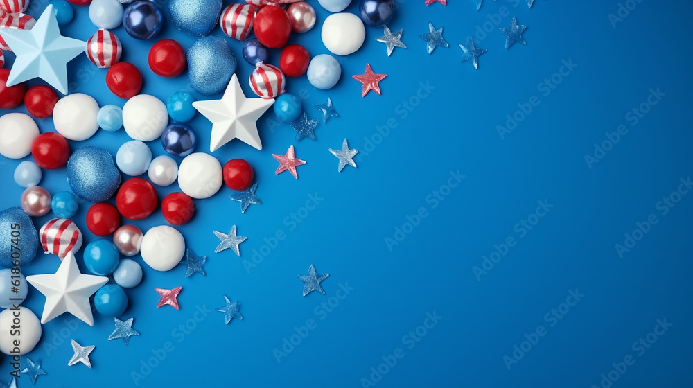 4 de julho, Dia dos Presidentes dos EUA, Dia da Independência. Vista superior plana do círculo para balões estrela infláveis de texto confete cintilante sobre fundo azul, promoção ou mensagem de sa
4 de julho, Dia dos Presidentes dos EUA, Dia da Independência. Vista superior plana do círculo para balões estrela infláveis de texto confete cintilante sobre fundo azul, promoção ou mensagem de sa