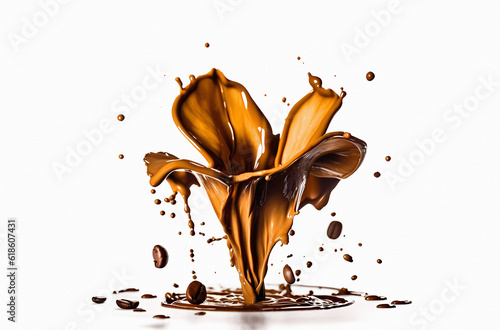 Splash cafe milk with flower isolated on white background