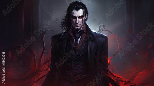A male vampire fantasy character wearing a suit Generative Ai photo