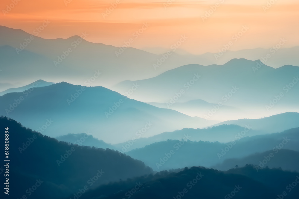 Amazing nature scenery, mountains under morning mist - AI generated