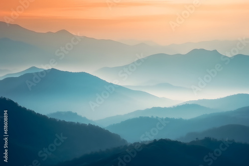 Amazing nature scenery  mountains under morning mist - AI generated