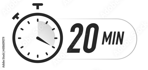 Timer icon 20 minutes vector black color. Stopwatch isolated on white background. illustration 10 eps
