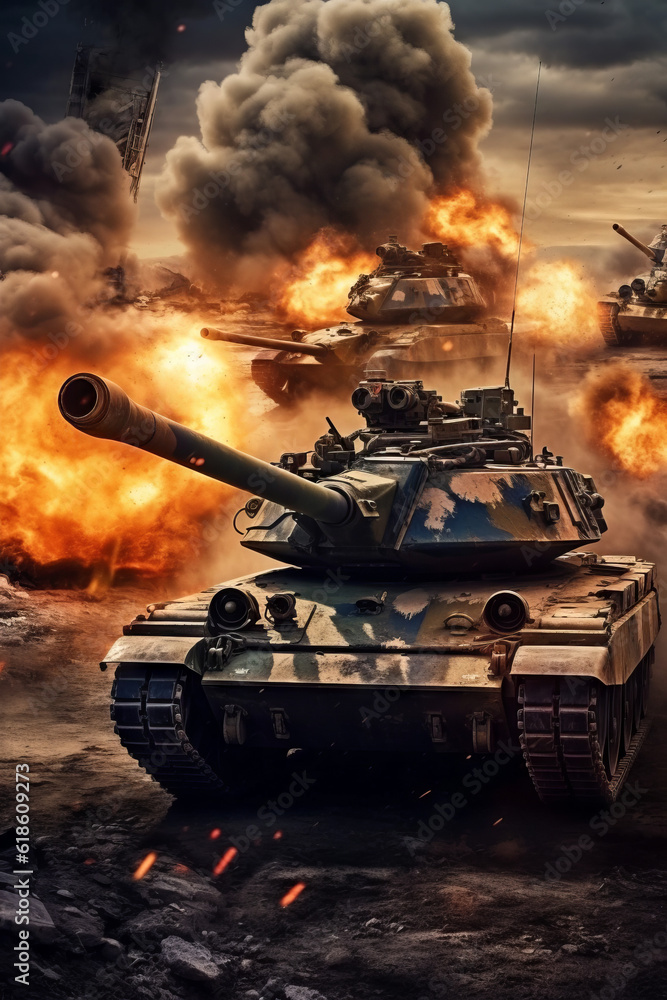 Tank in a war combat