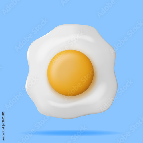 3D Fried Egg Isolated. Render Cartoon Egg Breakfast Icon. Dairy Food and Grocery. Easter Mockup Concept. Realistic Vector illustration.