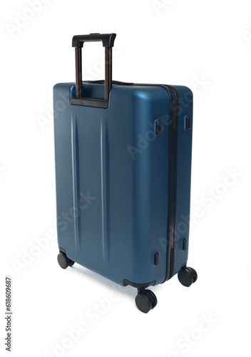 Large polycarbonate suitcase isolated on white background. Travel suitcase isolated on white background.