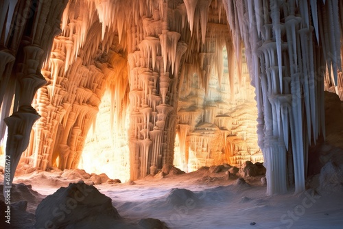 stock photo of a design inside cave show stalactites and stalagmites photography