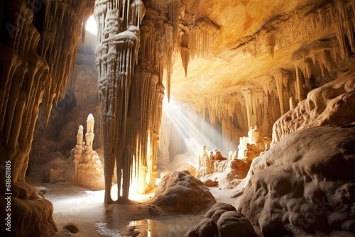 stock photo of a design inside cave show stalactites and stalagmites photography