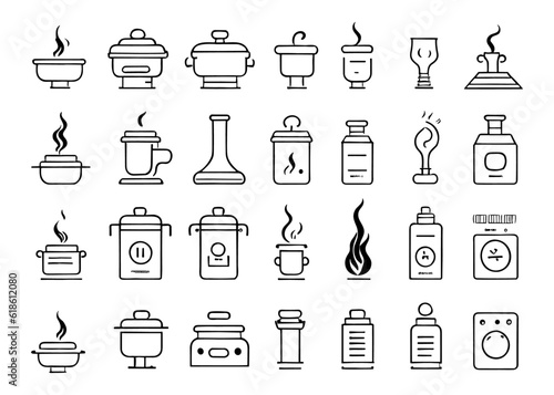 Cooking icon set. It included bake, heat, boil, frying, steam and more icons. Editable Stroke.