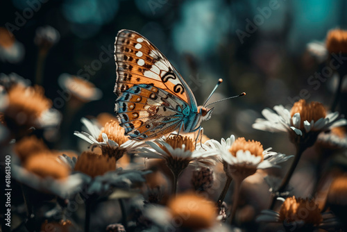 Butterfly on flowers. Generative AI