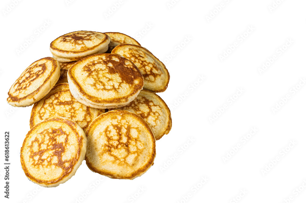 Stack of buttered pancakes on a kitchen table.  High quality Isolate, transparent background