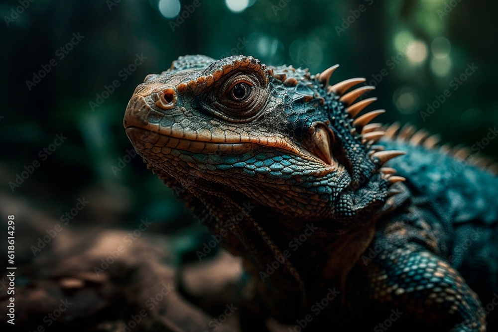 Fototapeta premium Scary lizard up close. Generative AI
