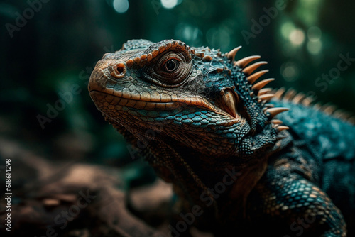 Scary lizard up close. Generative AI © ARAMYAN