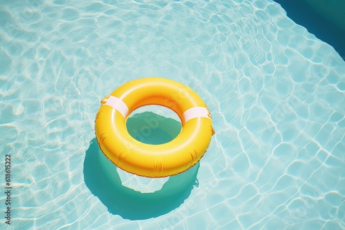pool ring float in swimming pool, water reflections in swimming pool summer
