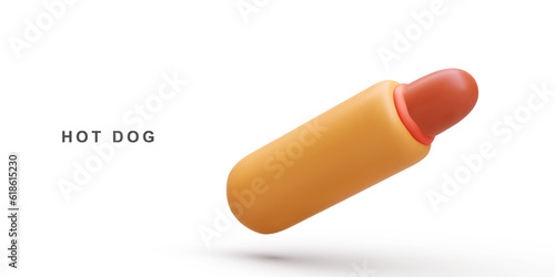 3d realistic fly Hot Dog. Vector illustration.
