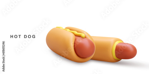 Two realistic Hot Dog on white background. Vector illustration.
