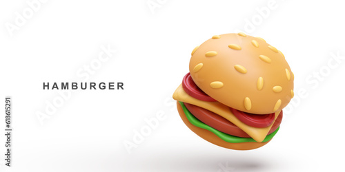 3d Hamburger on white background. Vector illustration.