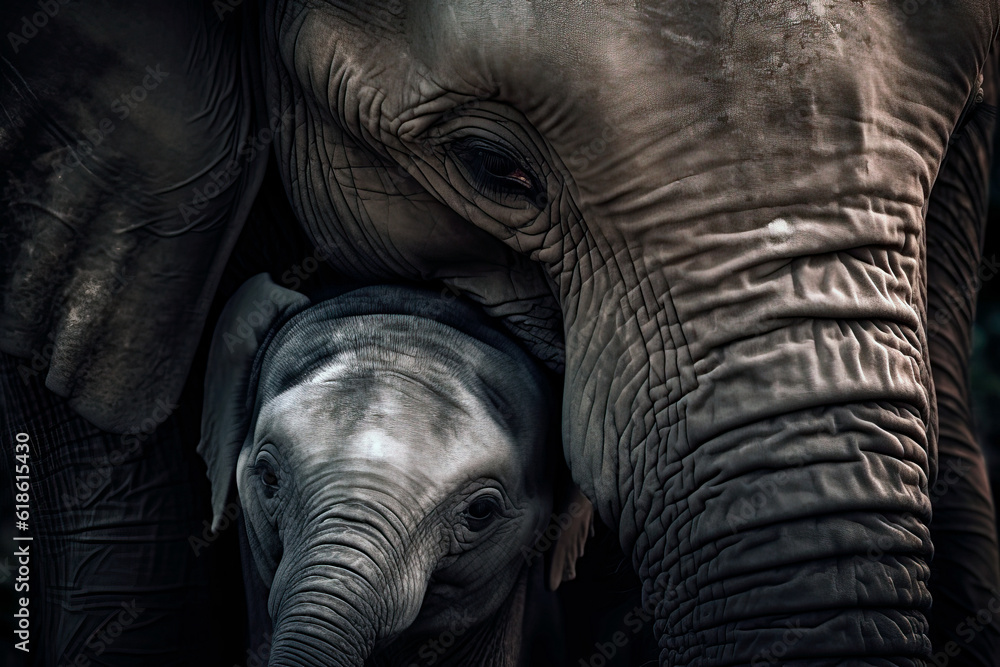Tender image of an Elephant mother and calf. Amazing African Wildlife. Generative Ai Tender image of an Elephant mother and calf. Amazing African Wildlife. Generative Ai