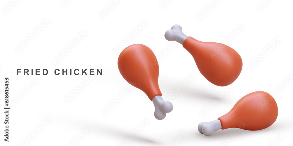 3d realistic three fried chicken legs. Vector illustration. 3d realistic three fried chicken legs. Vector illustration.