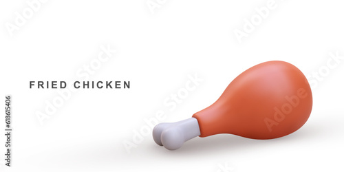 3d fried chicken leg. Vector illustration.