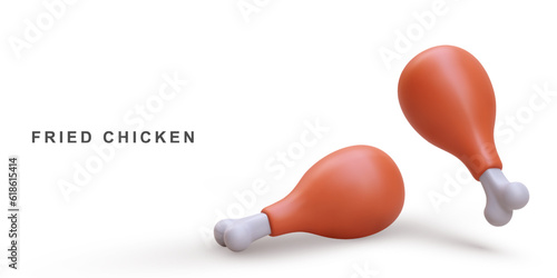 3d realistic two fried chicken legs. Vector illustration.