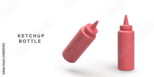 3d realistic two ketchup bottle on white background. Vector illustration.