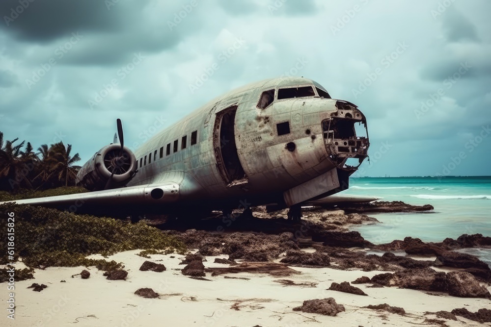 stock photo of Abandoned Aircraft in the beach stock photo of Abandoned Aircraft in the beach