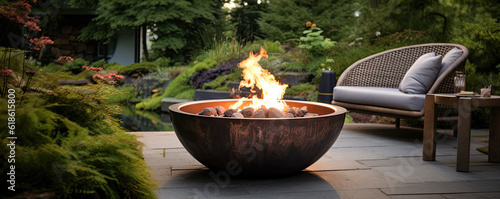 Photo Fire pits outdoor fireplaces generative ai