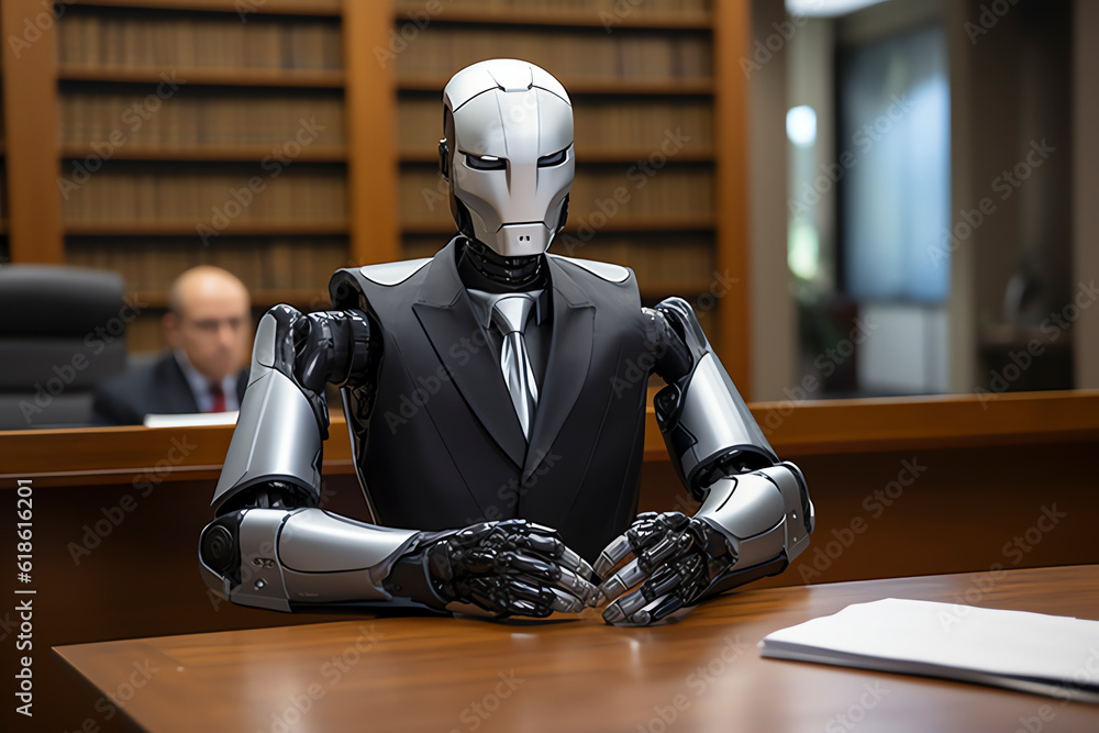 Ein Roboter sitzt vor Gericht, Generative AI Ein Roboter sitzt vor Gericht, Generative AI