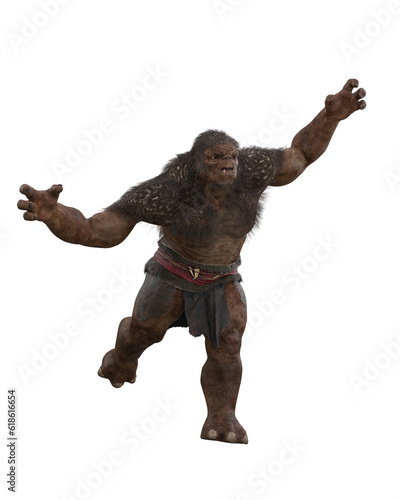 Fantasy Troll running in aggressive pose. Isolated 3D illustration.