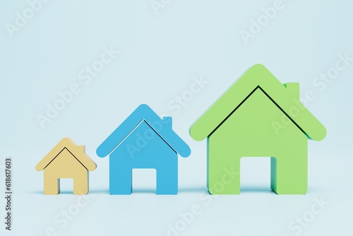 Colorful houses of different sizes on a white background. 3D render © Igor