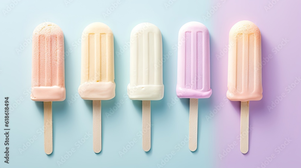 pink and white white chocolate ice cream on a stick pastel background pink and white white chocolate ice cream on a stick pastel background