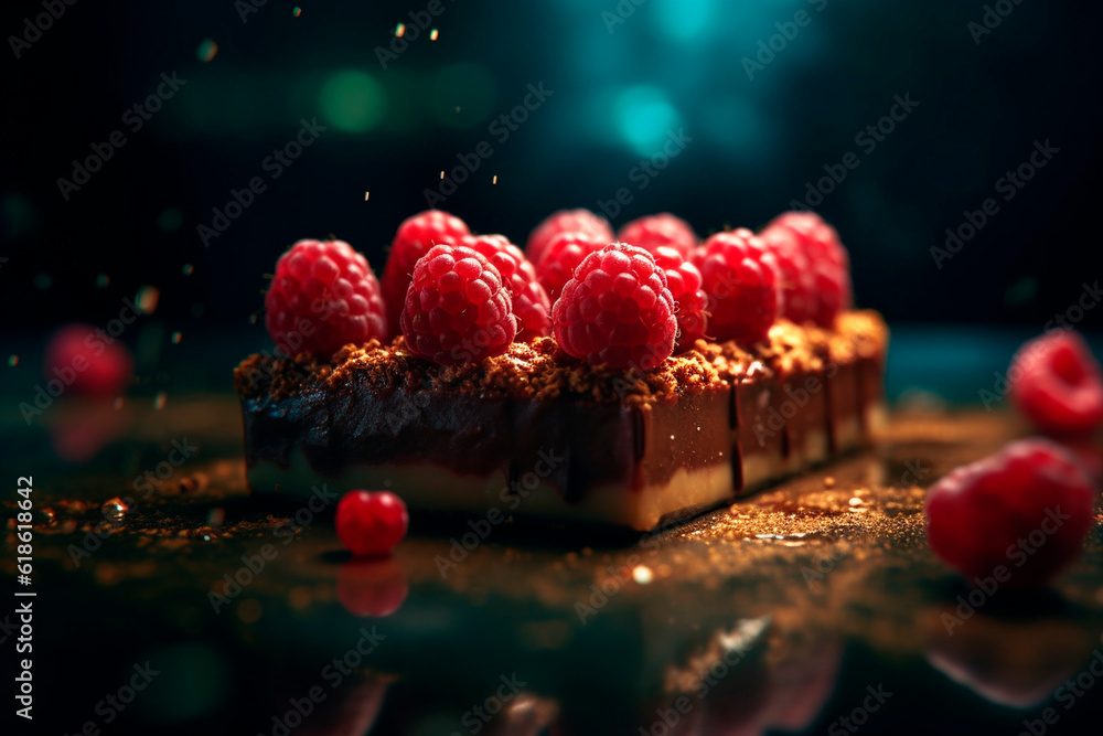 Piece of raspberry cake. Generative AI Piece of raspberry cake. Generative AI