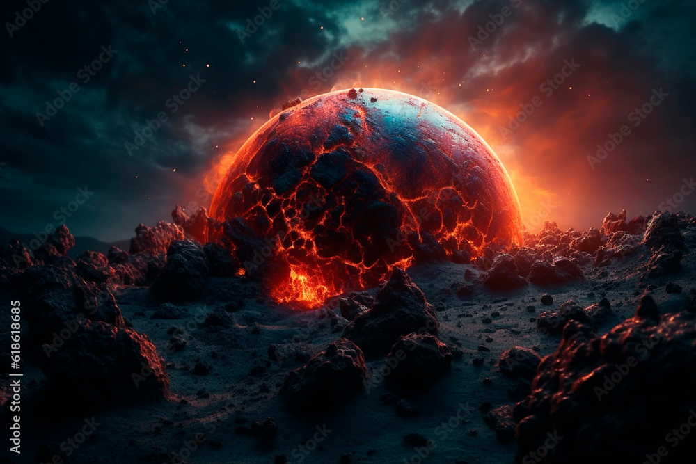 Fireball on the ground. Generative AI