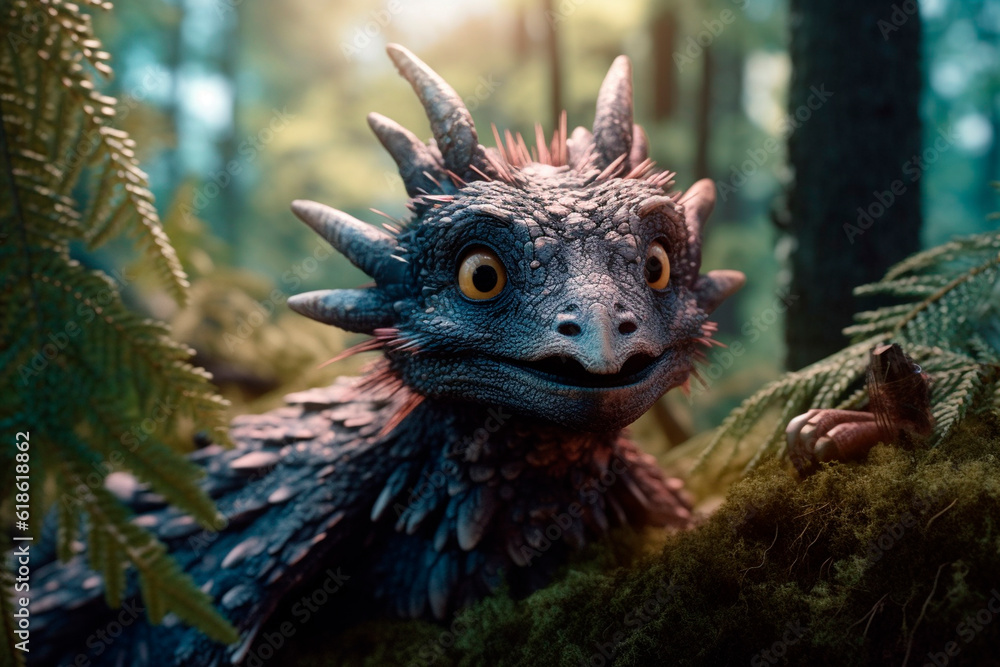 Mythical dragon in the forest. Generative AI Mythical dragon in the forest. Generative AI
