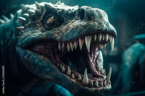 Huge lizard with big teeth. Generative AI © ARAMYAN