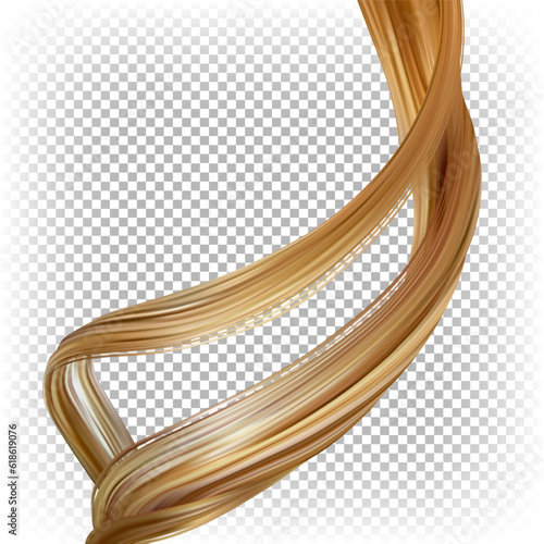 Shiny blond curl of hair isolated on transparent background. Vector realistic illustration. Background for advertising.