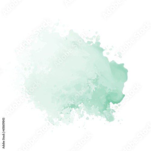 Abstract mint green watercolor water splash on a white background. Vector watercolour texture in mint color. Ink paint brush stain. Green splatter spot. Watercolor pastel splash