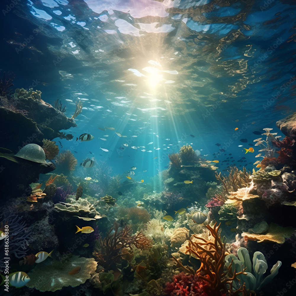 Fototapeta premium under water world in the morning with tips of fish