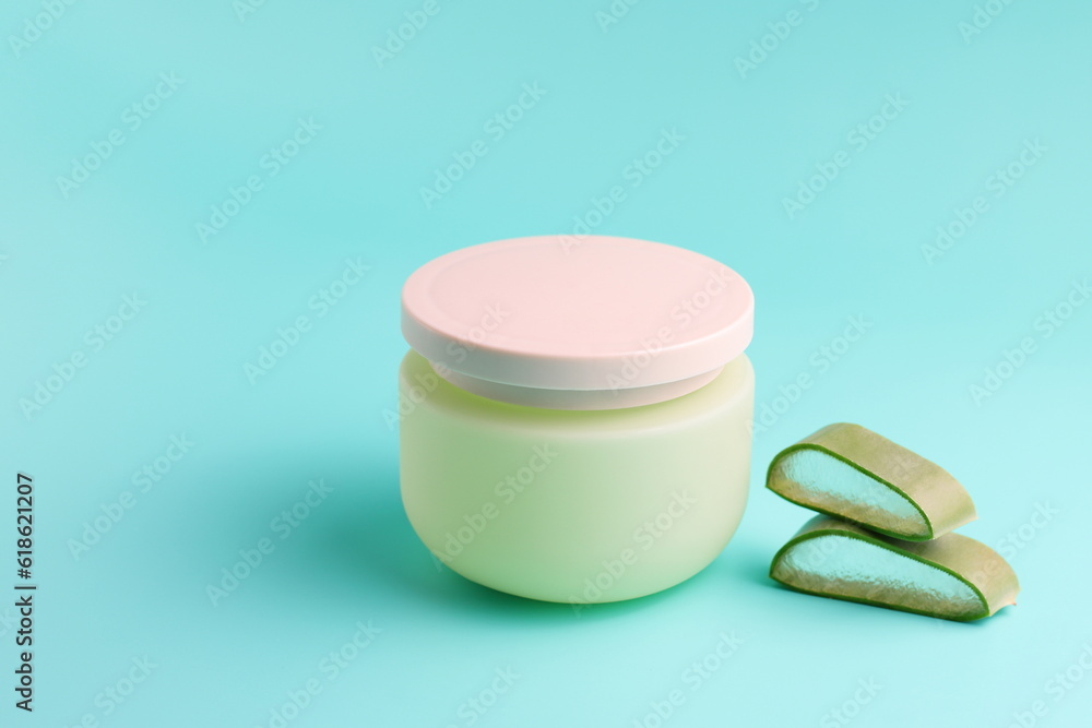 Aloe vera slices and cream cosmetic container mockup Aloe vera slices and cream cosmetic container mockup