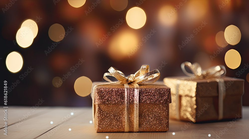 Winter present with bokeh on the background Winter present with bokeh on the background