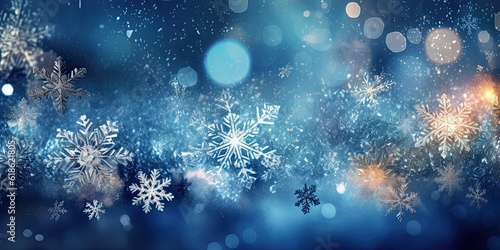 Abstract winter background, snowflakes, sparkles and bokeh © reddish